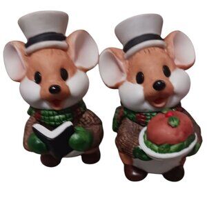 Applause 1988 Christmas Mouse Figurines In Top Hats Holding Book & Pie  Set Of 2